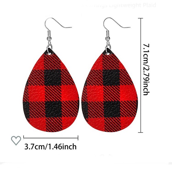 Earrings, Teardrop Plaid / Checkered Faux Leather - Picture 2 of 5